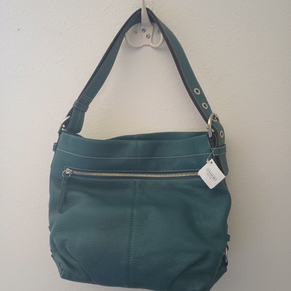Coach Leather Duffle Shoulder Bag Teal - Picture 2 of 5